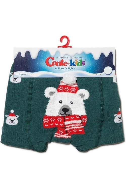 Колготки дитячі Conte-kids новорічні 19С-96/1СП (540) "Білий ведмедик" з пухнастою ниткою та помпоном
